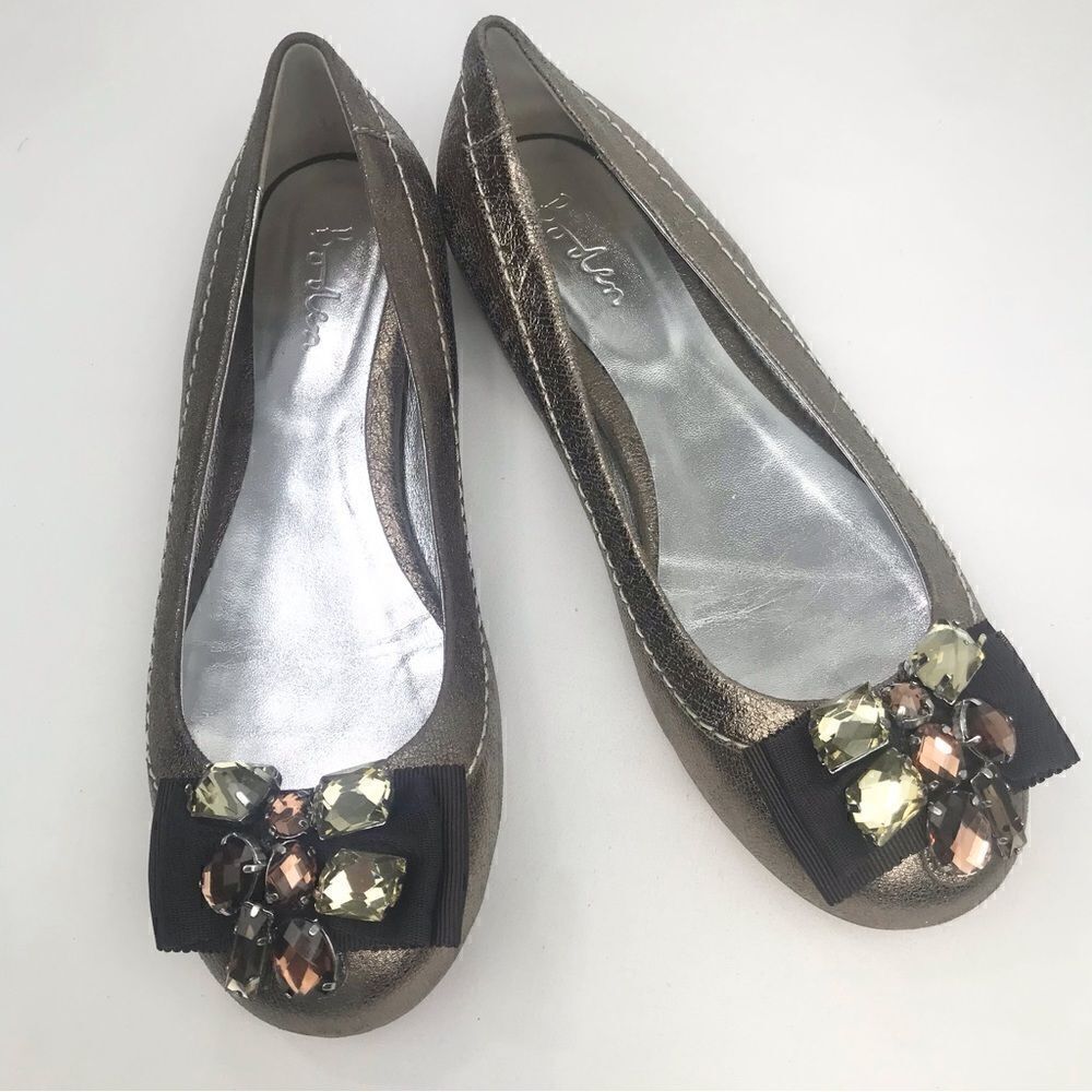 Boden Bronze Metallic Gemstone Bow Ballet Flats